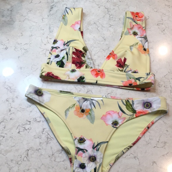 yellow floral bathing suit